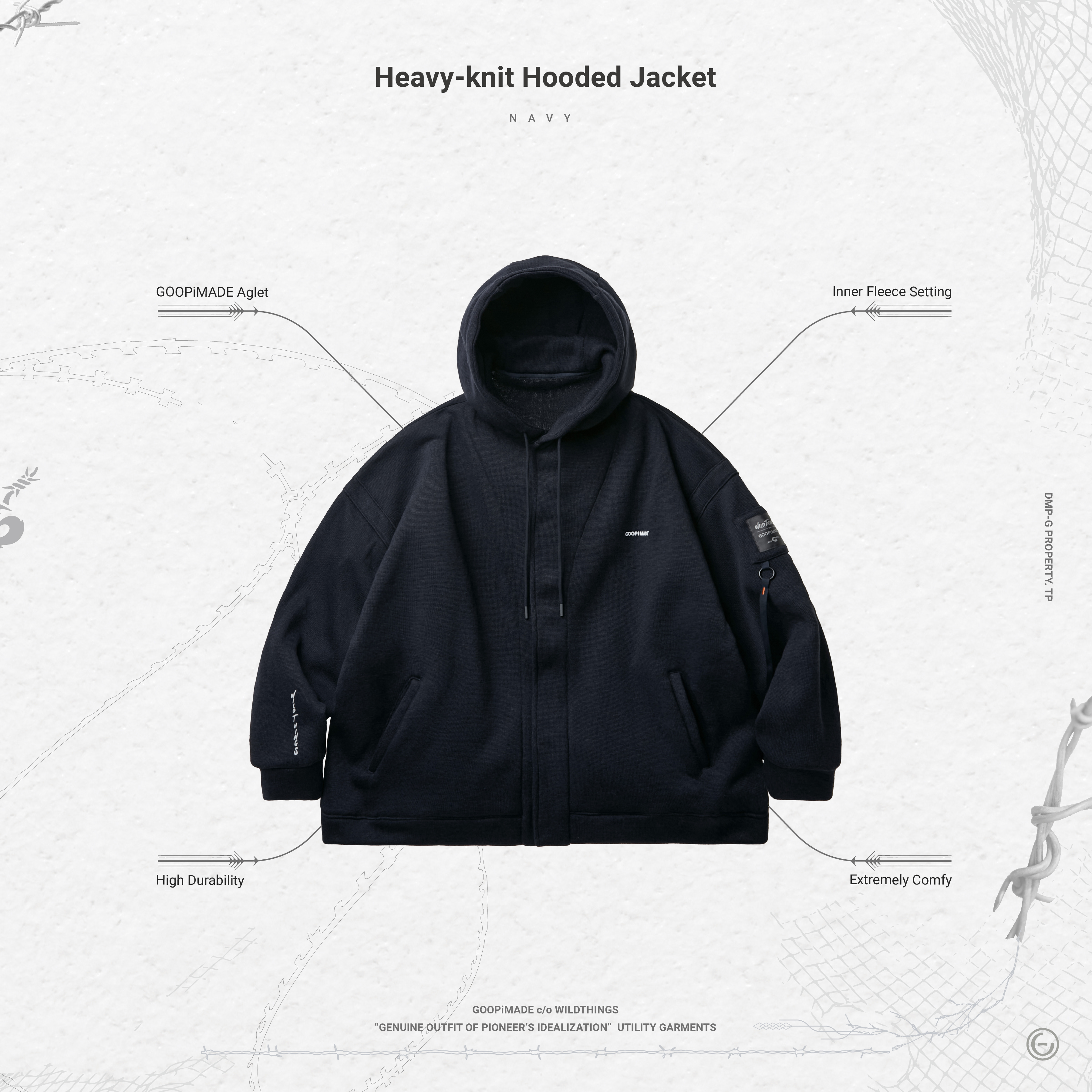 Heavy-knit Hooded Jacket - Black