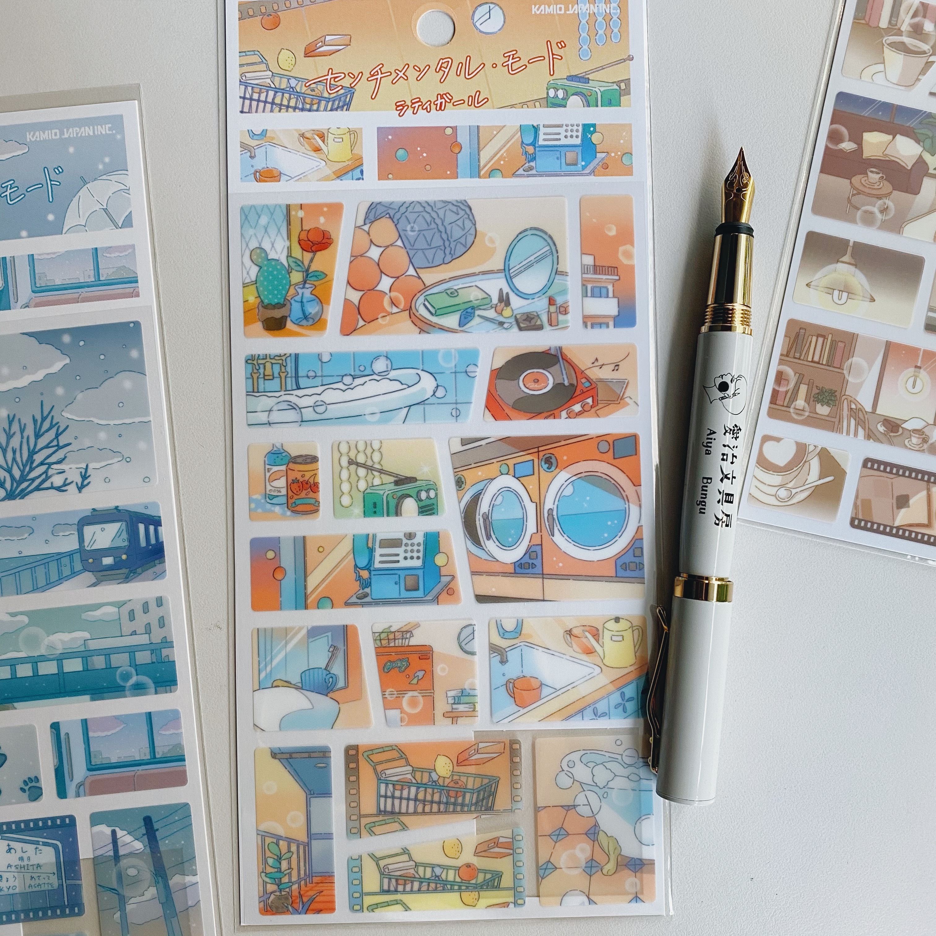 城市女孩 半透明 漫畫景色貼紙｜日本Kamio