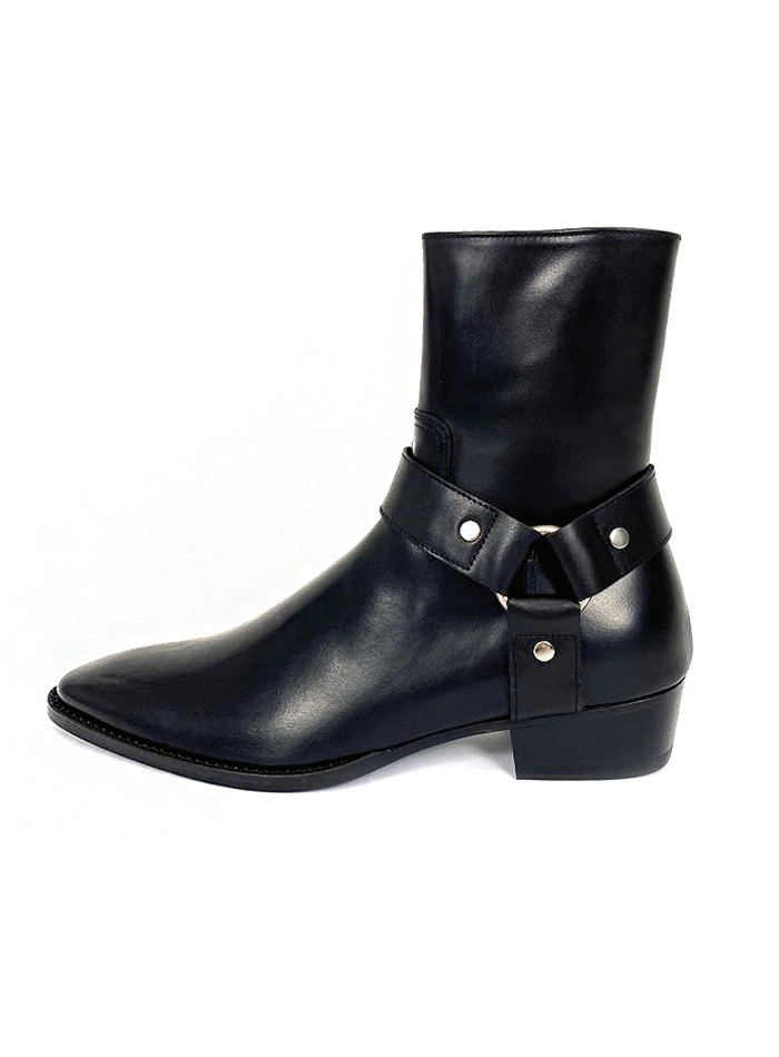 手工製牛皮繫帶西部切爾西靴