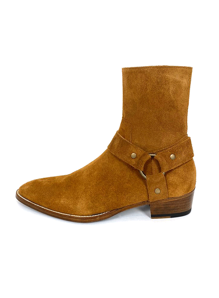 手工製牛皮繫帶西部切爾西靴