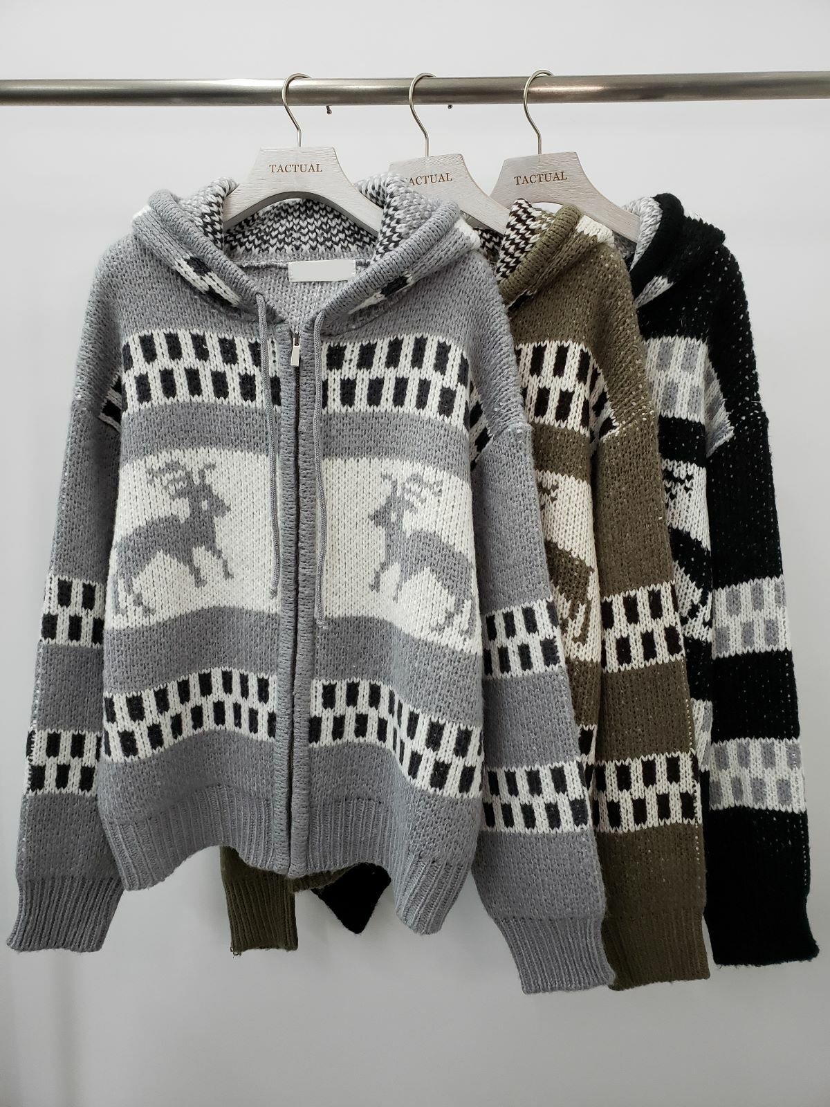 鹿圖案連帽針織拉鍊外套 JK2194