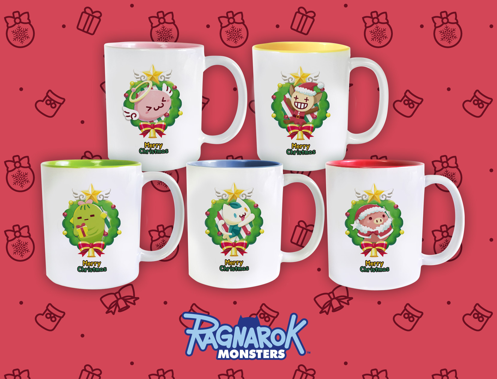 《RO仙境傳說》聖誕節特別版馬克杯（天使波利/小野豬/摩卡/群葉貓/哥布靈）