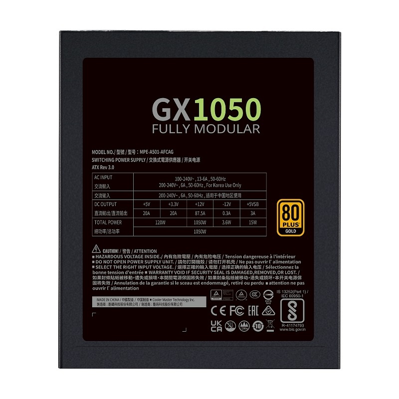 米特3C數位–Cooler Master 酷碼 GX GOLD 1050W ATX3.0 全模組 電源供應器/MPE-A501-AFCAG-3T1