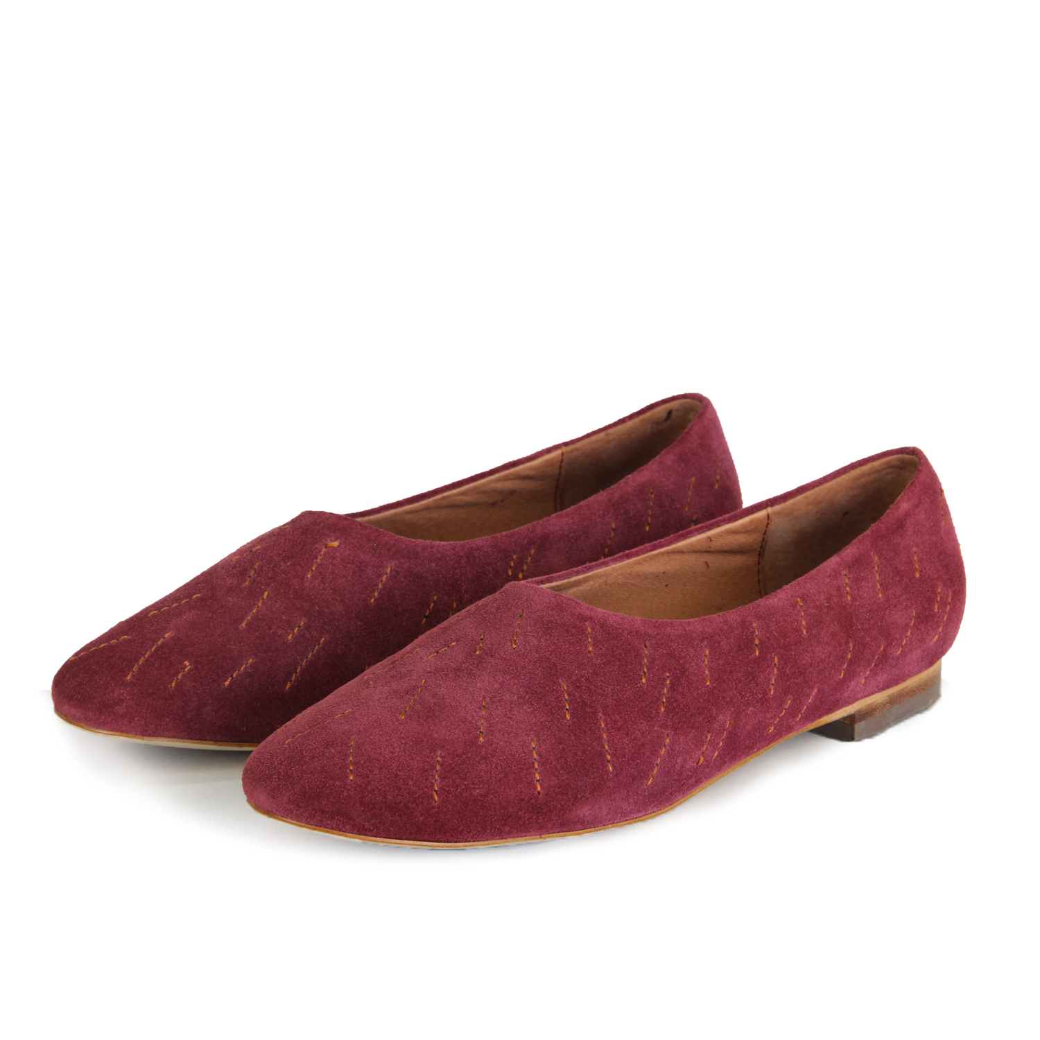 MEMORY W1057 Burgundy Leather Ballet Flats