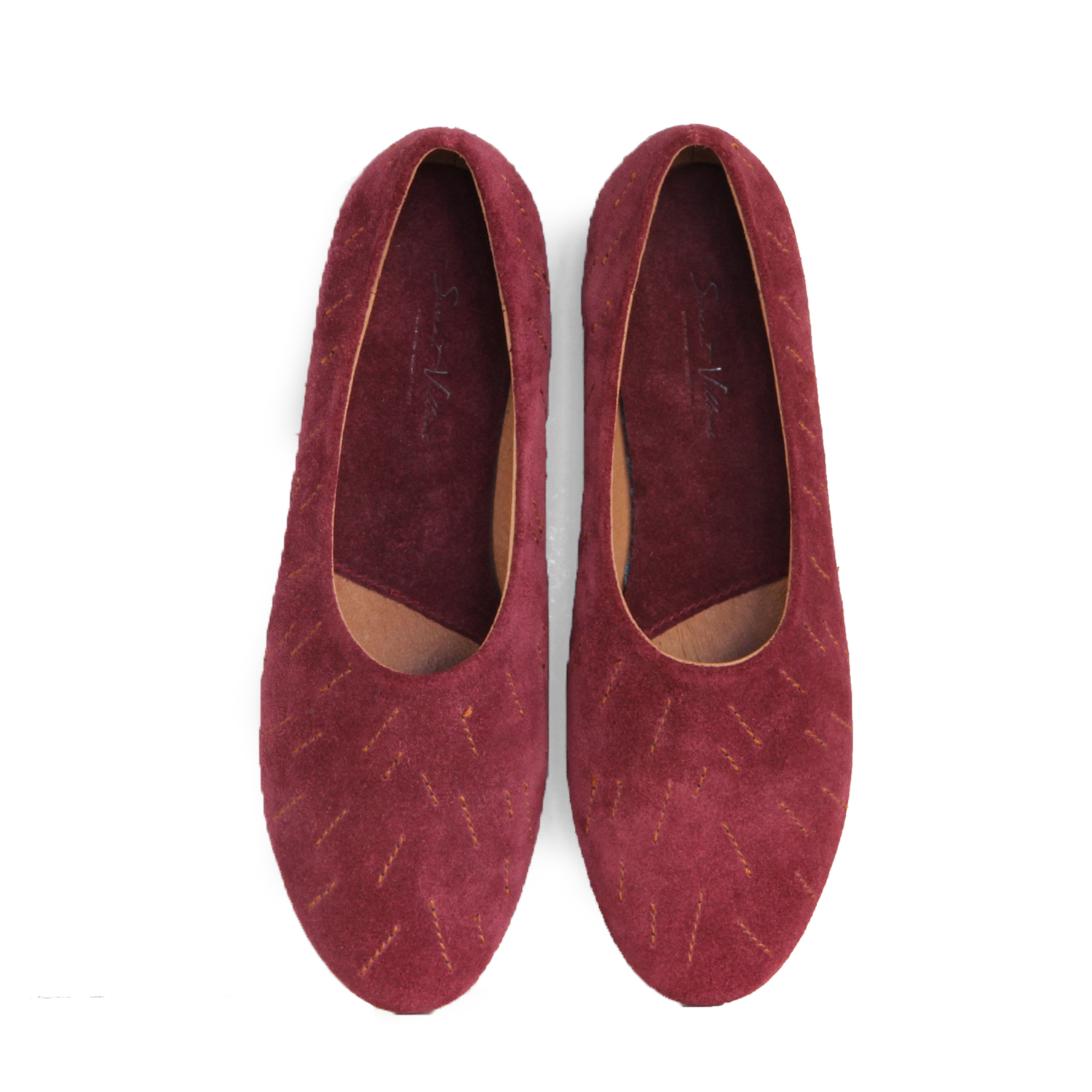 MEMORY W1057 Burgundy Leather Ballet Flats