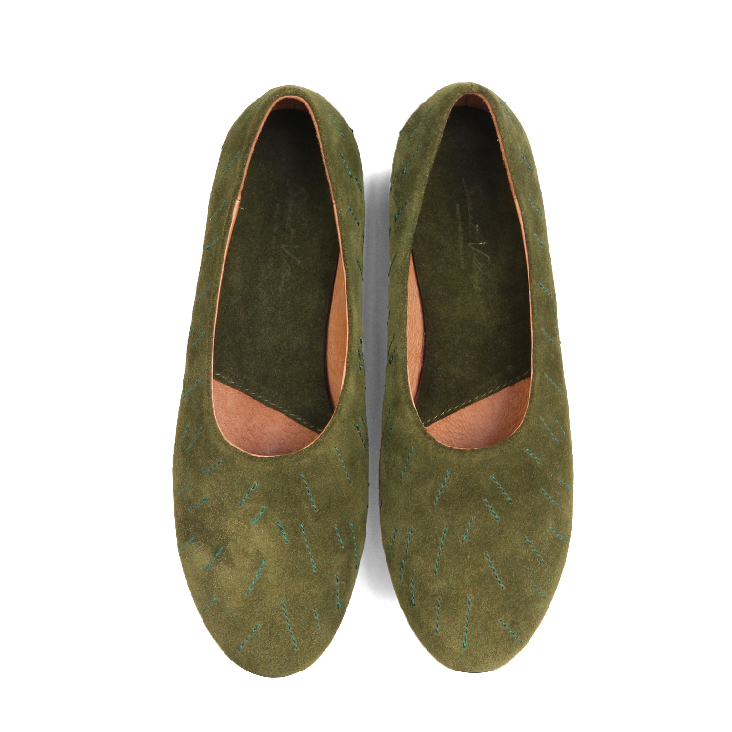 MEMORY W1057 OliveGreen Leather Ballet Flats