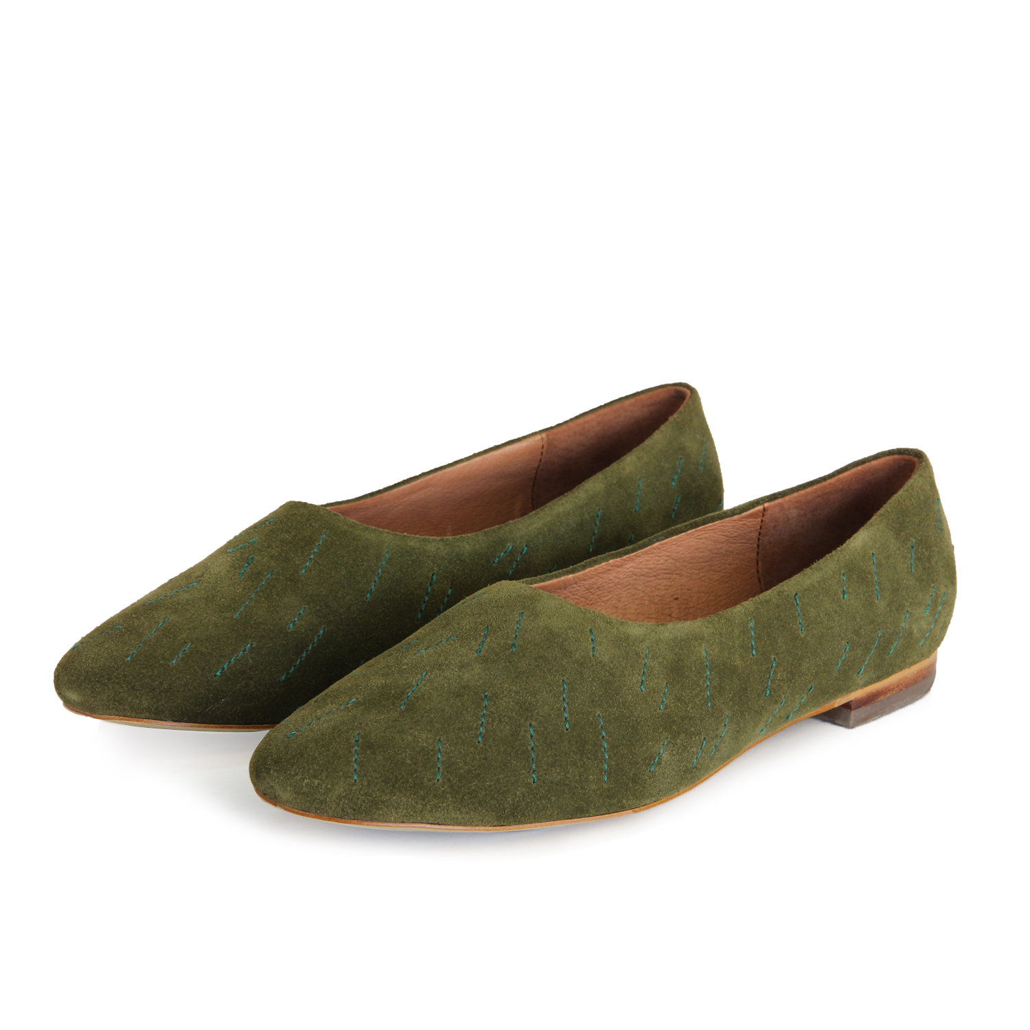 MEMORY W1057 OliveGreen Leather Ballet Flats