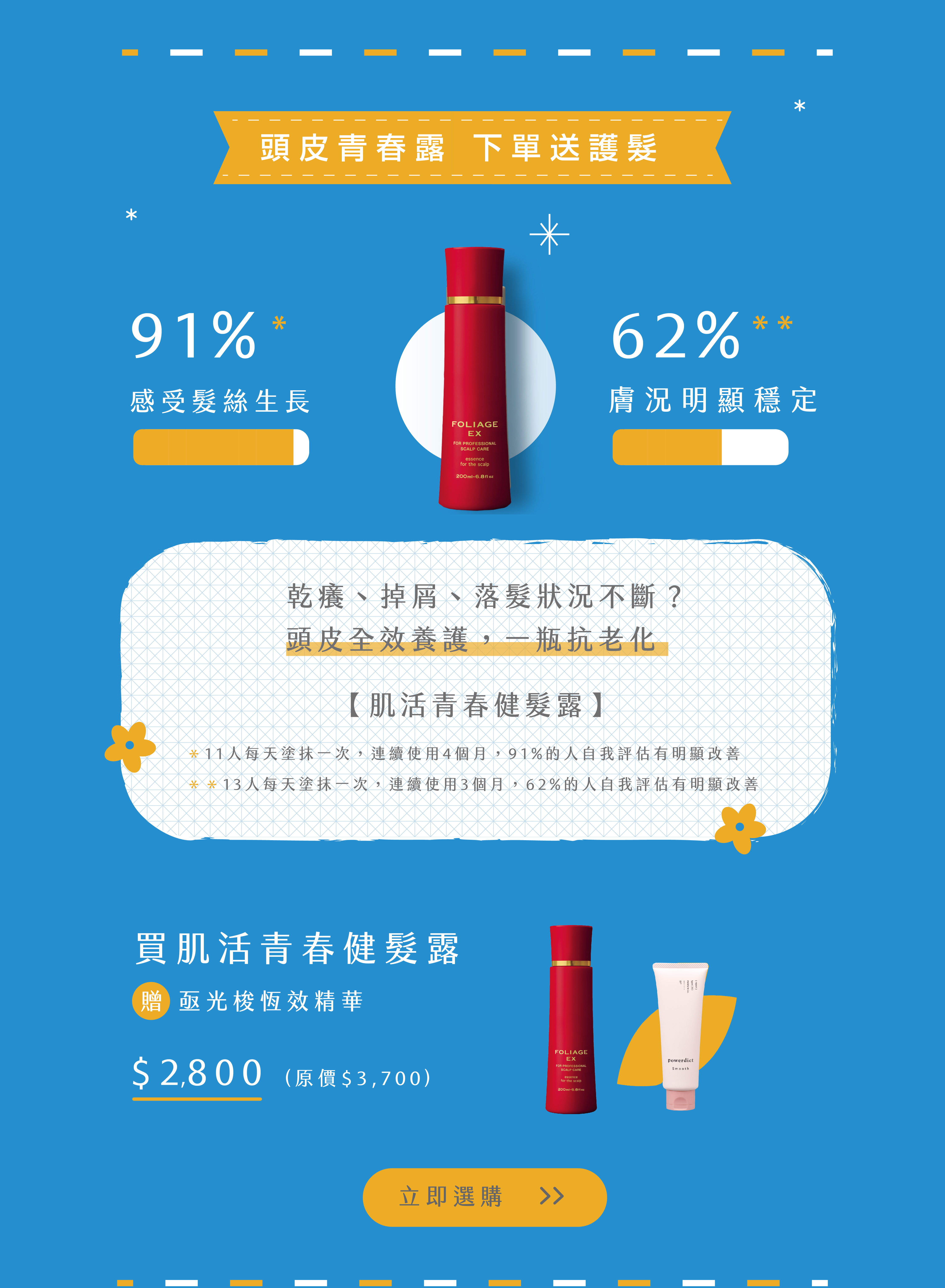 買肌活青春健髮露 送亟光梭恆效精華