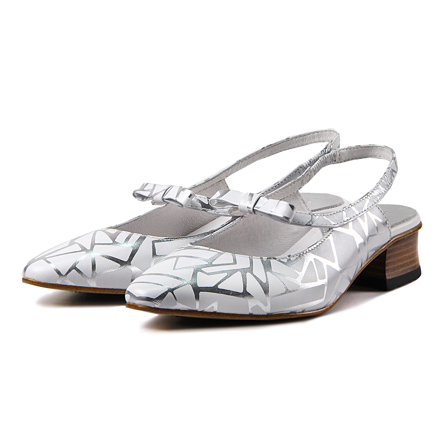Crystal W1071 White Leather Pumps
