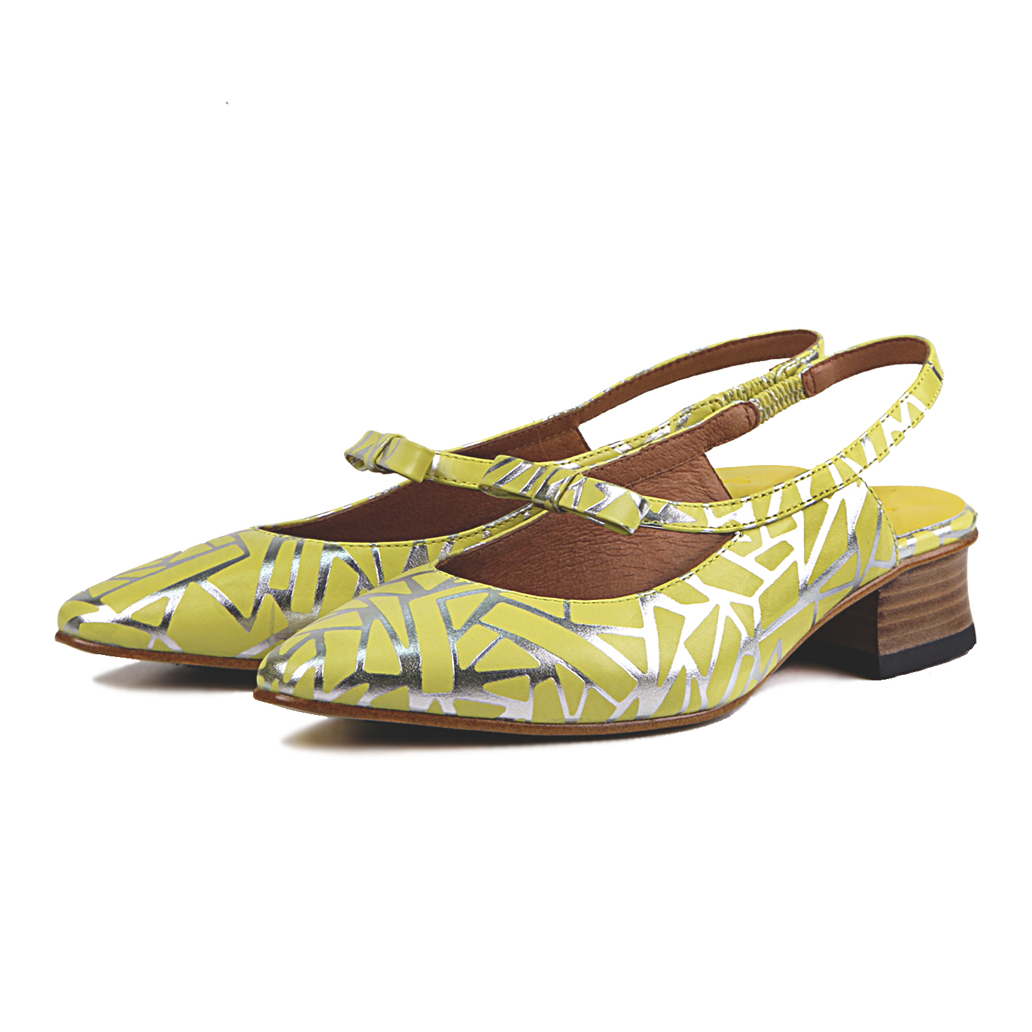 Crystal W1071 Yellow Leather Pumps