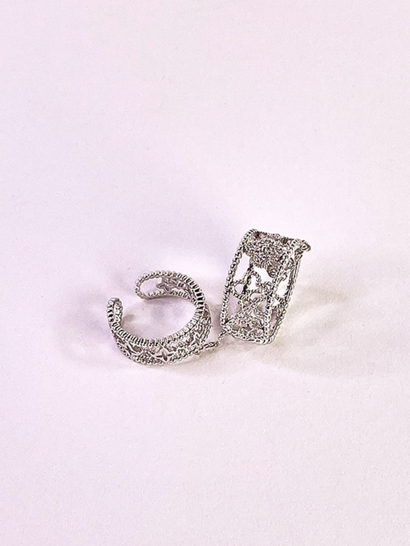 [現貨] 奢華皇冠兩指戒 (銀色)