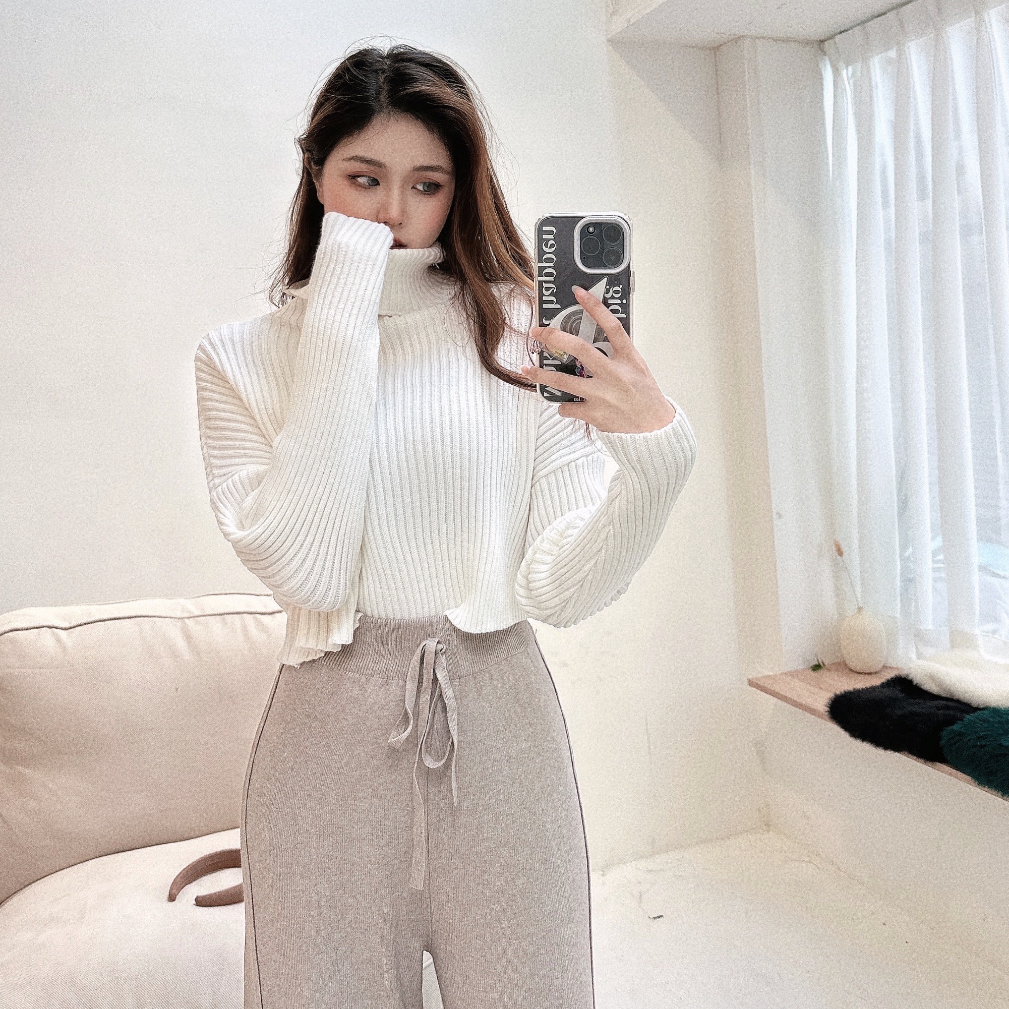 坑條百搭高領針織毛衣/四色