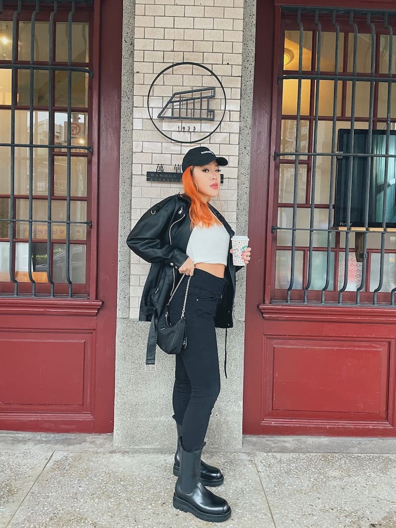 真皮厚底中筒靴