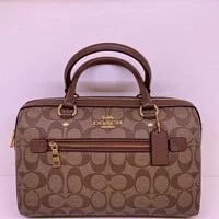 [S] COACH F83607 ROWAN LEATHER SATCHEL HANDBAG,IM/KHAKI/SADDLE 2, 193971506913 (SCO187)