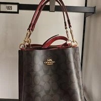 [S] COACH CA582 MOLLIE BUCKET BAG 22 IN SIGNATURE CANVAS,IM/BROWN 1941 RED, 195031679643 (SCO196)