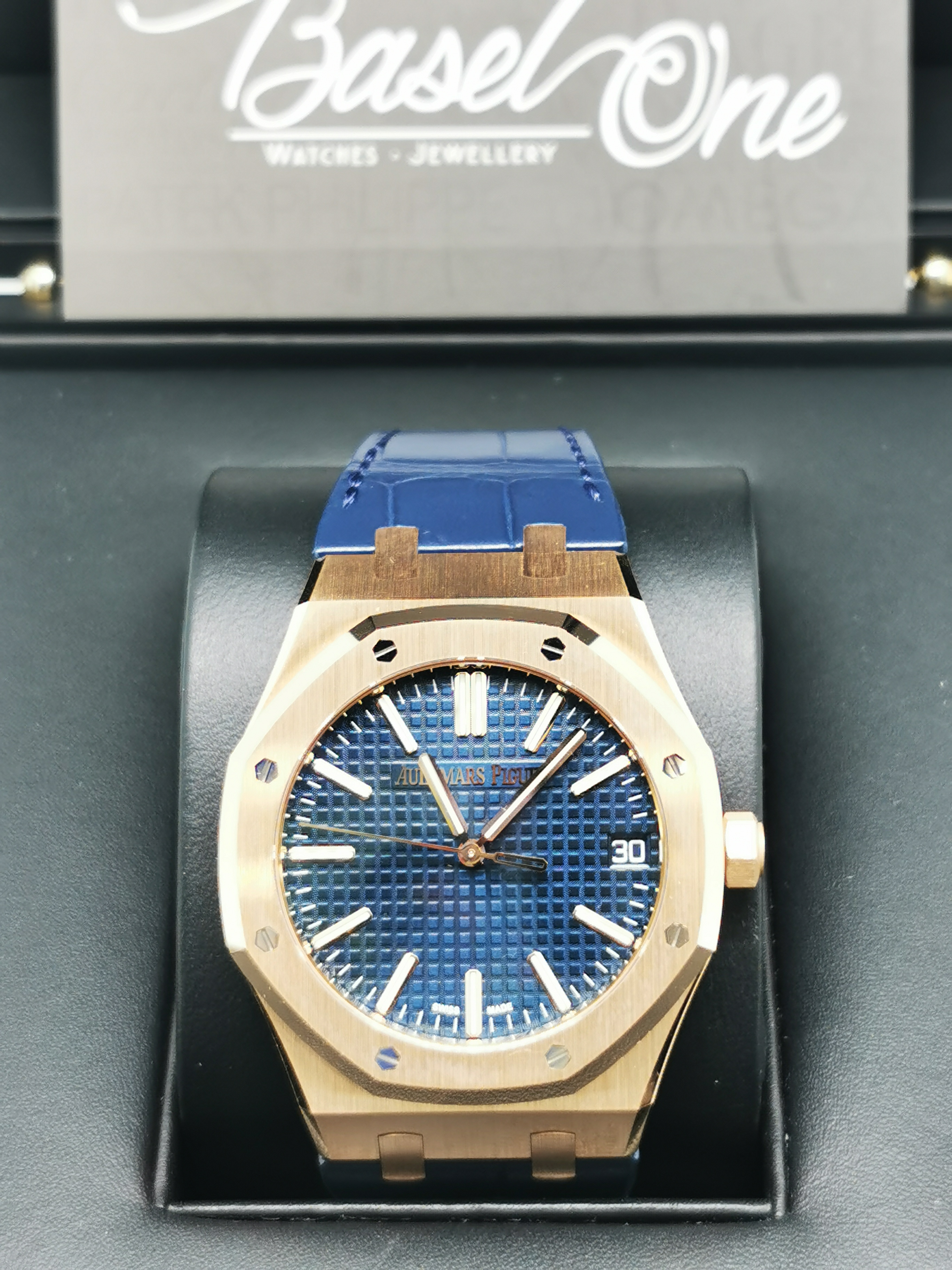 BRAND NEW AUDEMARS PIGUET 15510or 15510 ROYAL OAK SELFWINDING "50TH ANNIVERSARY" ROSE GOLD BLUE 41mm