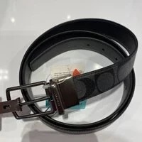 [S] COACH F64825 HERITAGE SIGNATURE LEATHER BELT,CQ/BLACK, 889532139316 (SCO215)