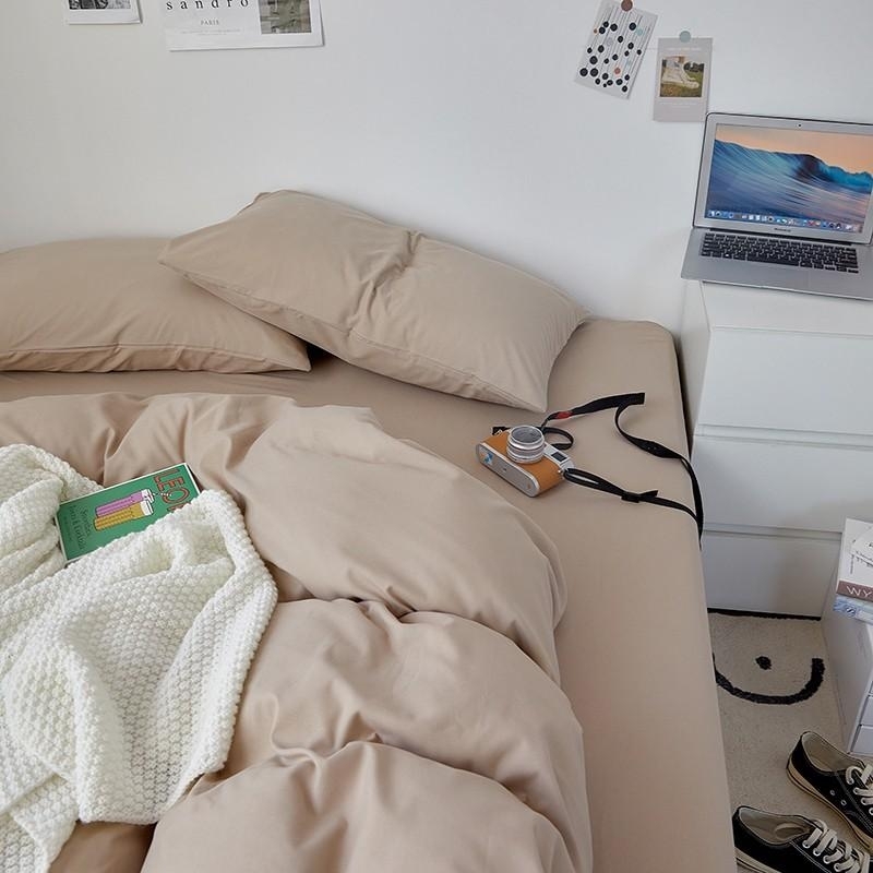 純色水洗棉 【卡其奶杏】 床單床包組