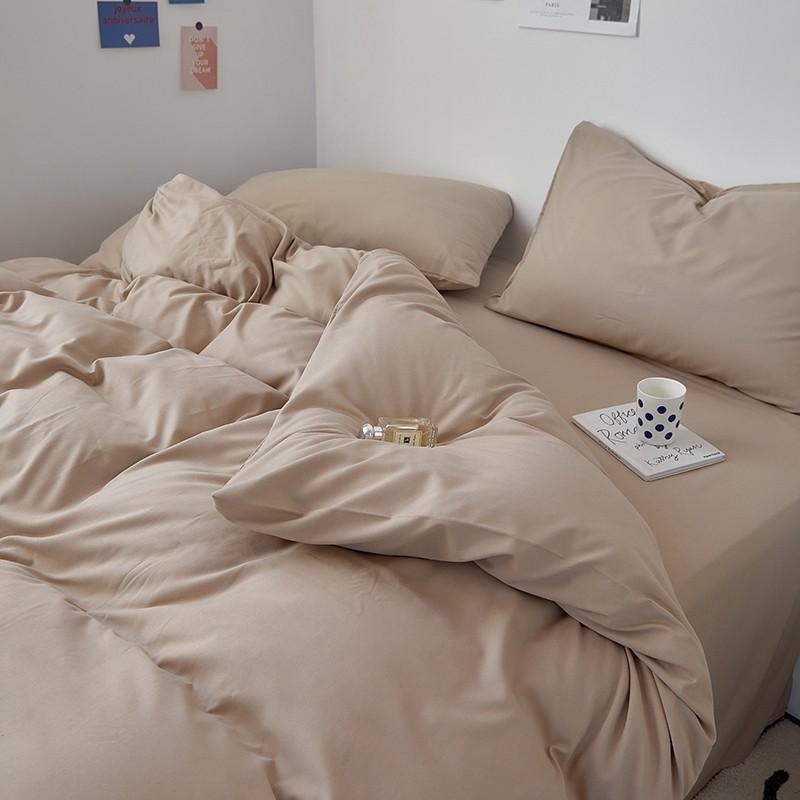 純色水洗棉 【卡其奶杏】 床單床包組