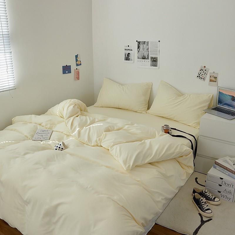 純色水洗棉 【奶油黃】 床單床包組