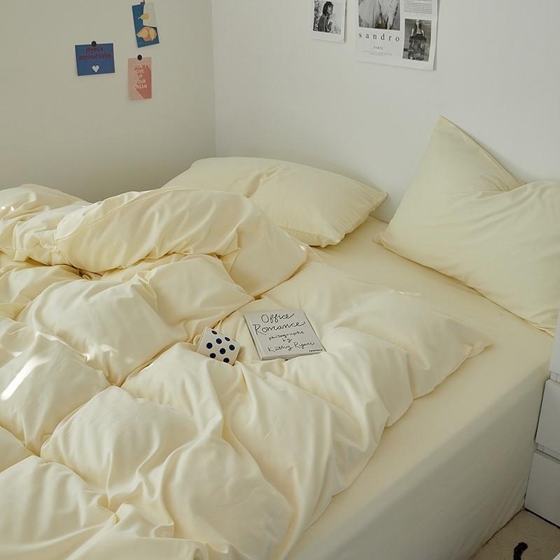 純色水洗棉 【奶油黃】 床單床包組