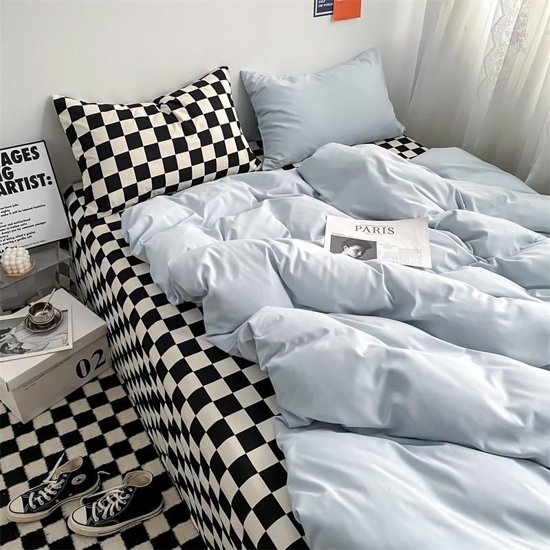 棋盤格水洗棉【海鹽藍棋盤格】 床單床包組