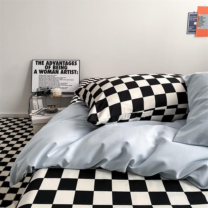 棋盤格水洗棉【海鹽藍棋盤格】 床單床包組