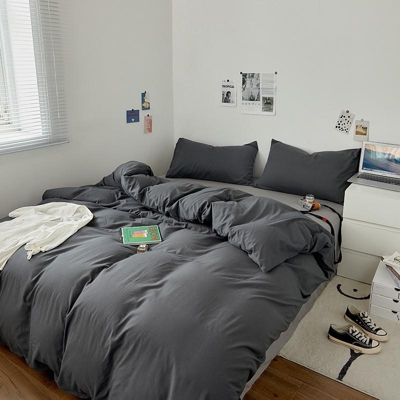 拼接色水洗棉 【深灰淺灰】 床單床包組