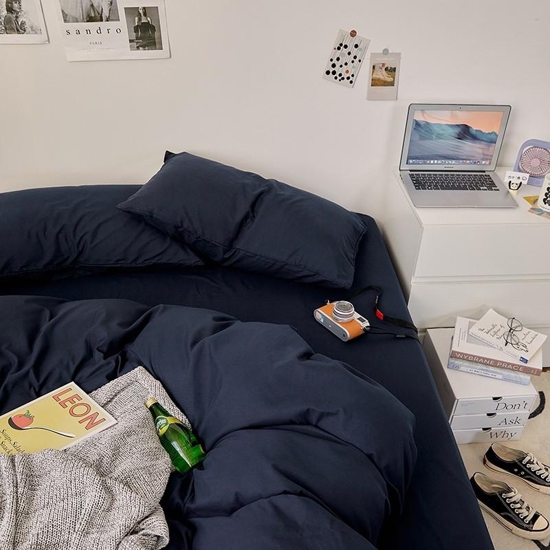 純色水洗棉 【洛克藍】 床單床包組