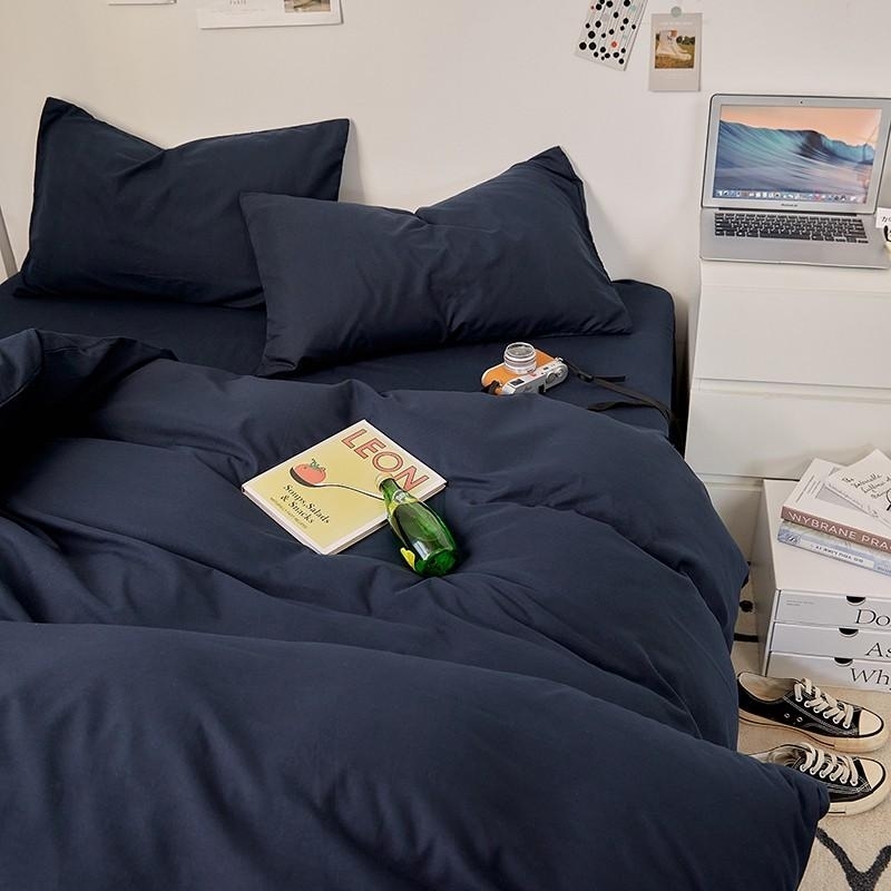 純色水洗棉 【洛克藍】 床單床包組