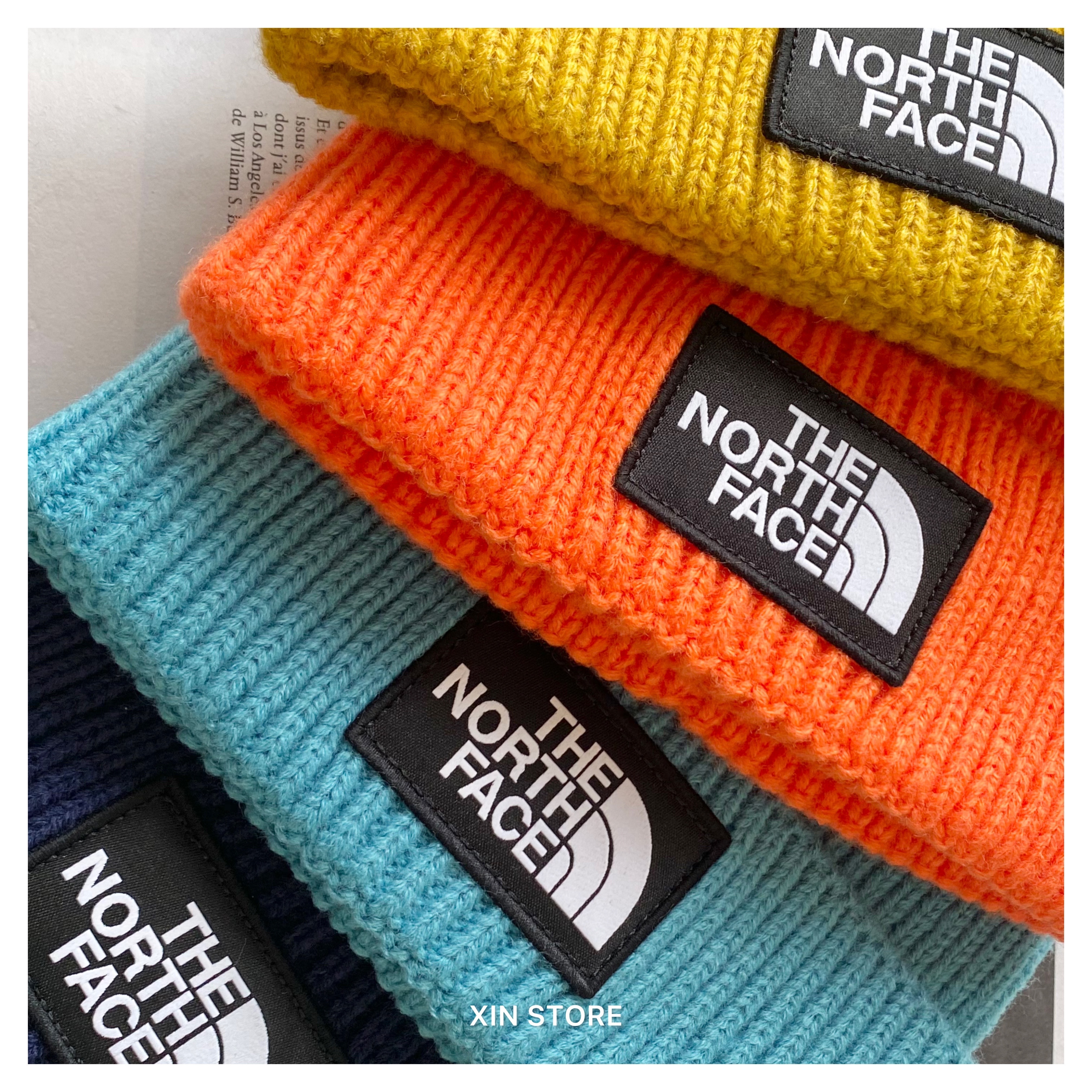 he North Face TNF Box Beanie 方標保暖針織毛帽芥黃灰藍深藍