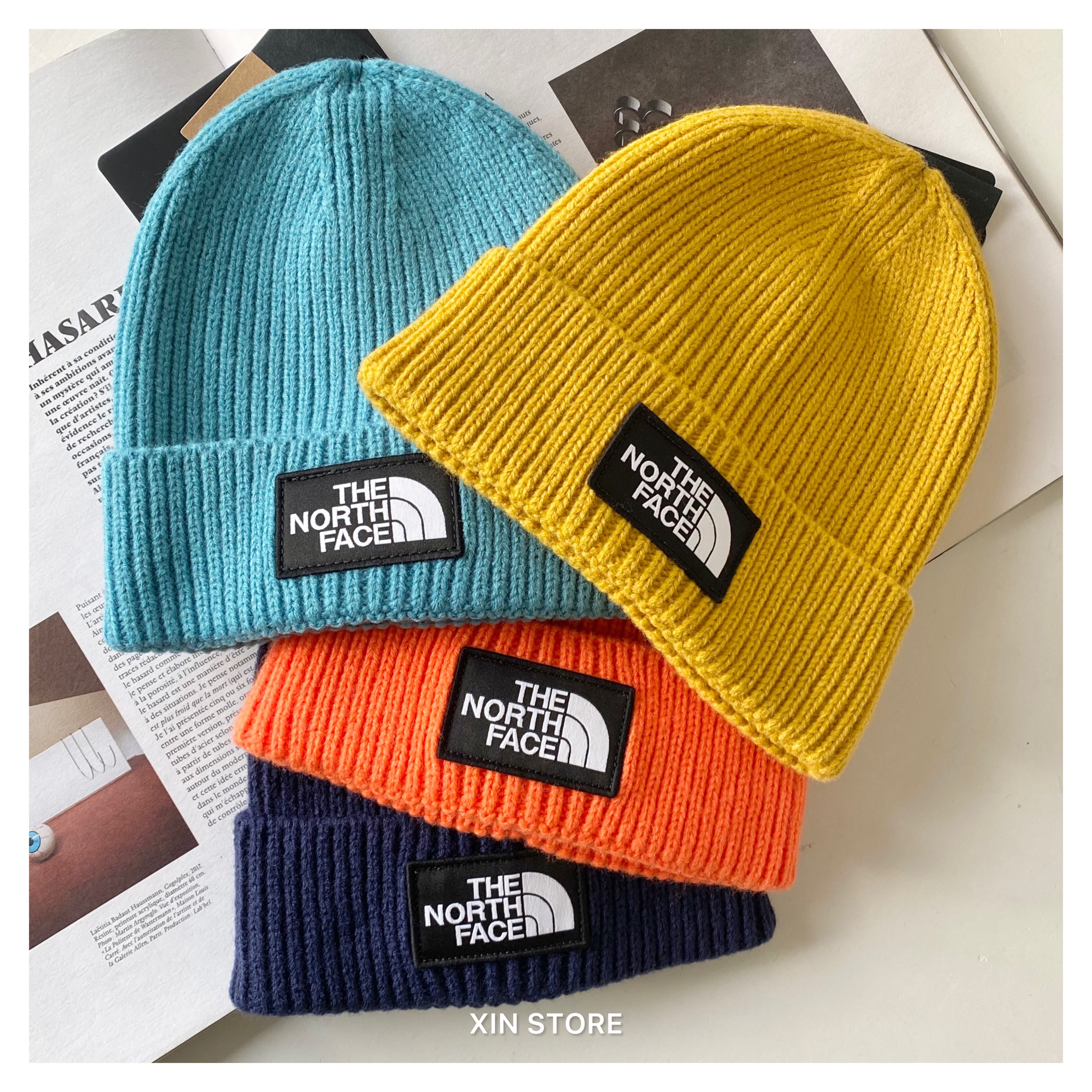 he North Face TNF Box Beanie 方標保暖針織毛帽芥黃灰藍深藍