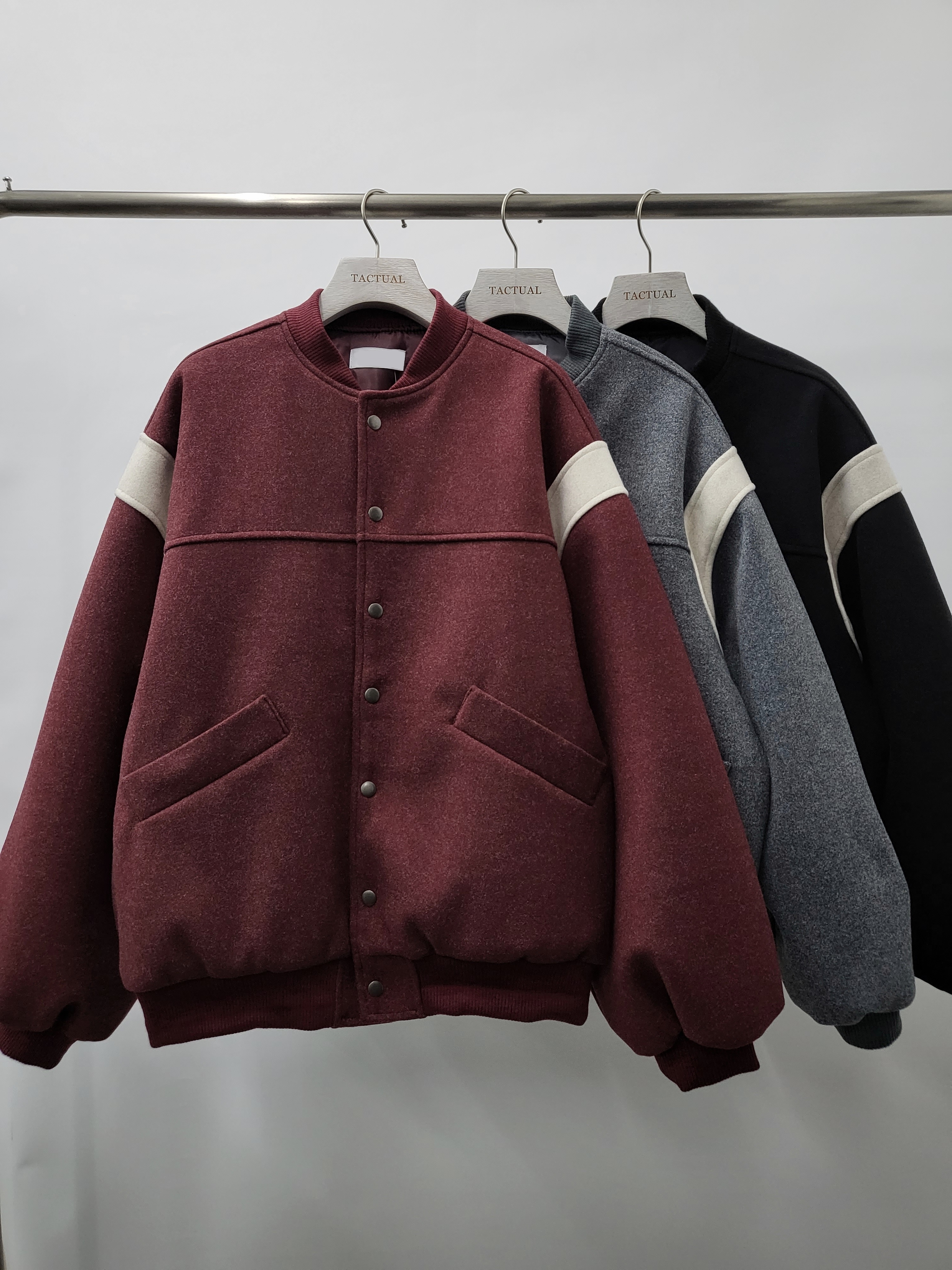 絨面拼色棒球褸(薄夾棉) JK2203