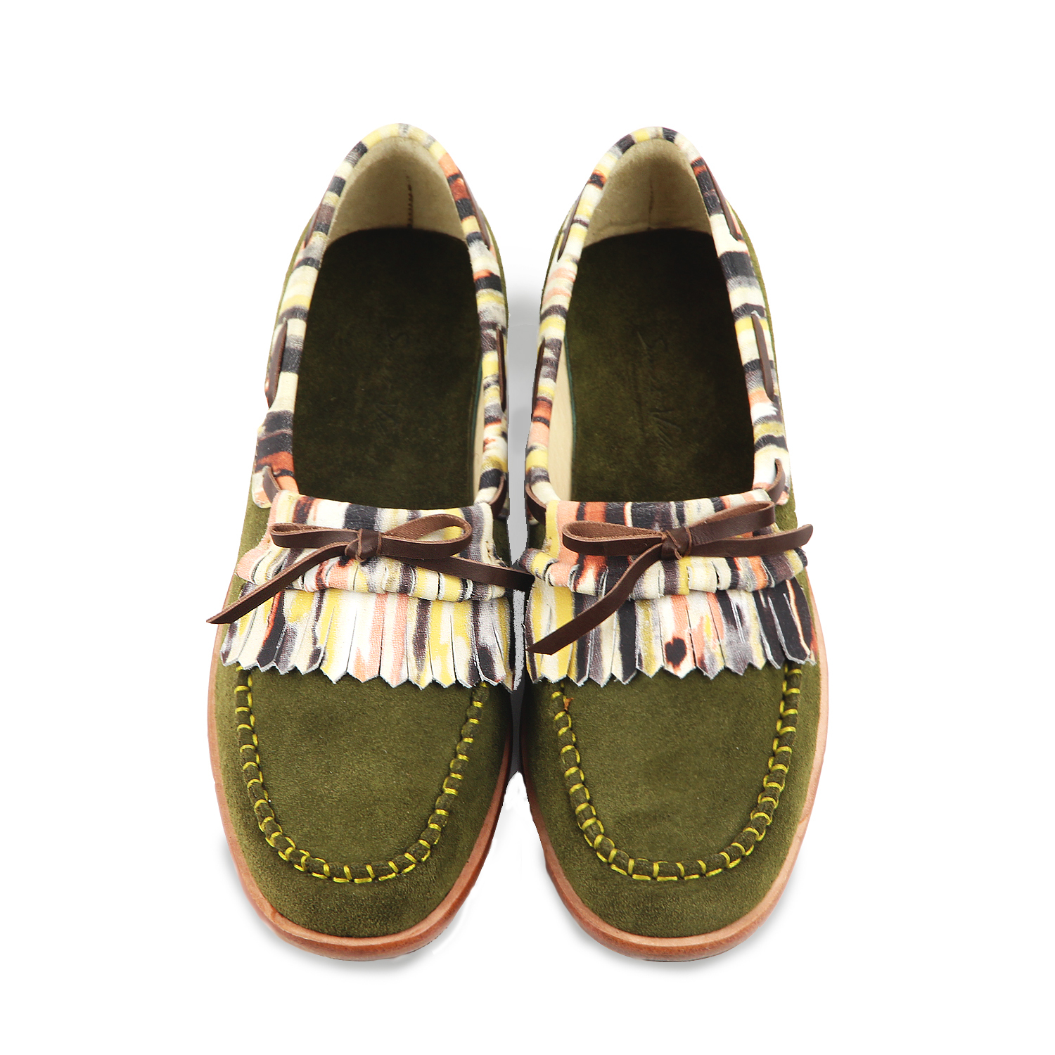 StripeLine W1060 ArmyGreen Leather Loafers