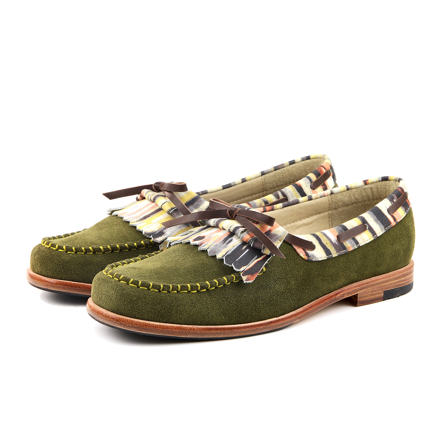 StripeLine W1060 ArmyGreen Leather Loafers