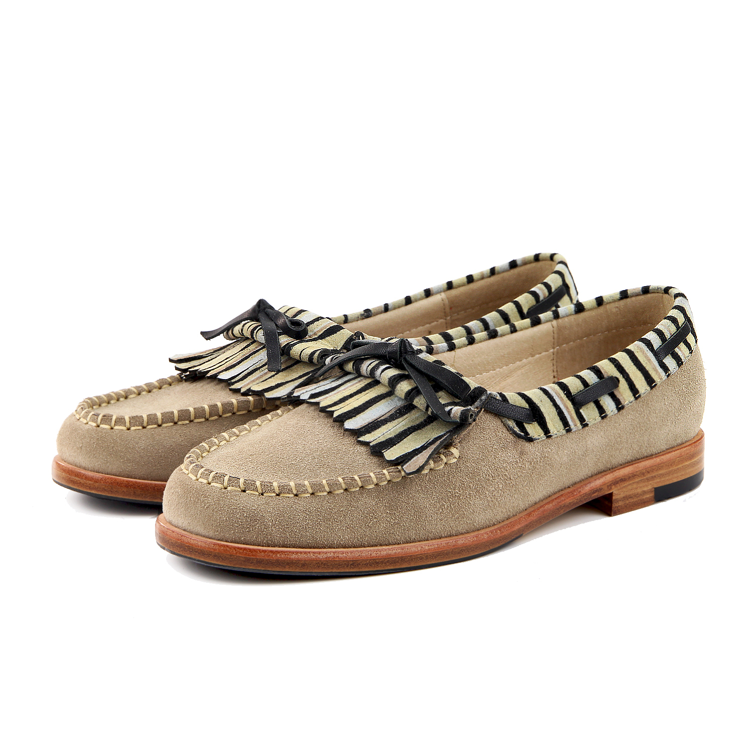StripeLine W1060 Beige Leather Loafers