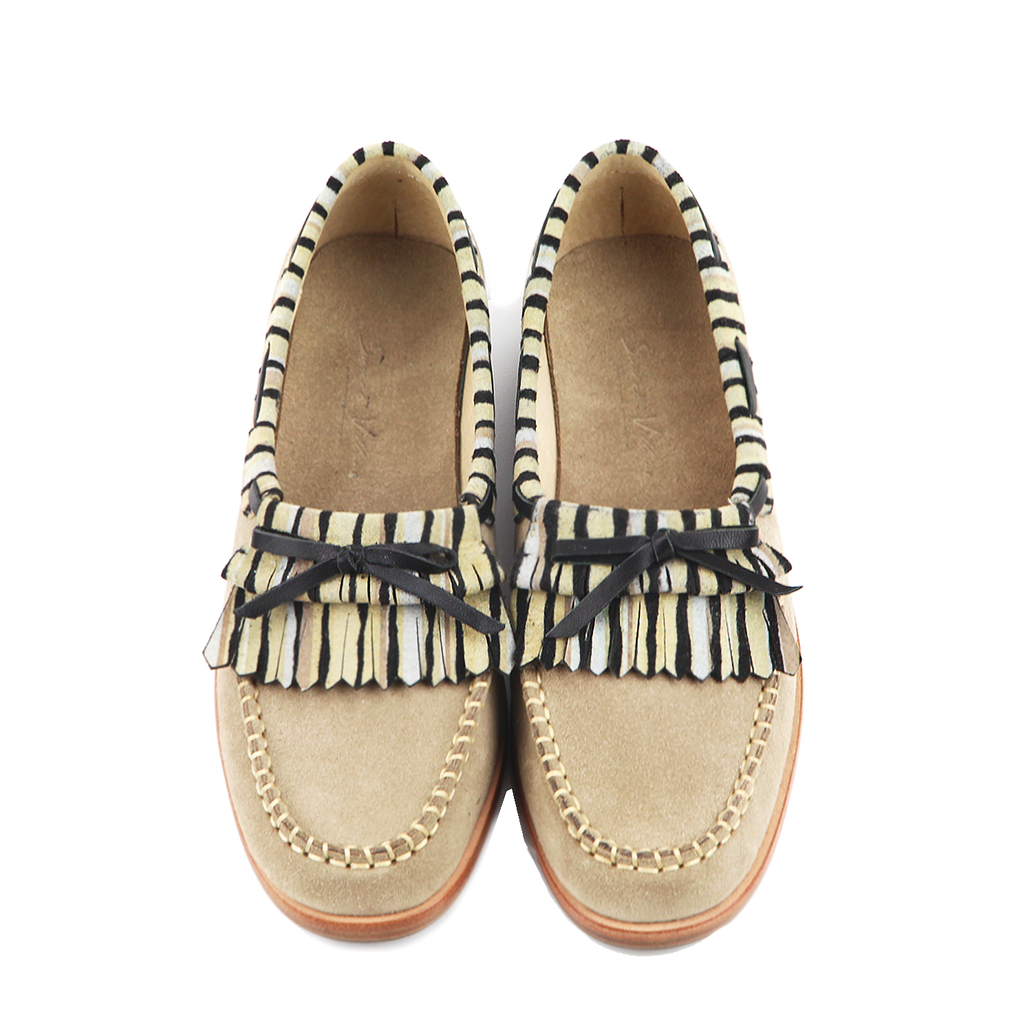 StripeLine W1060 Beige Leather Loafers