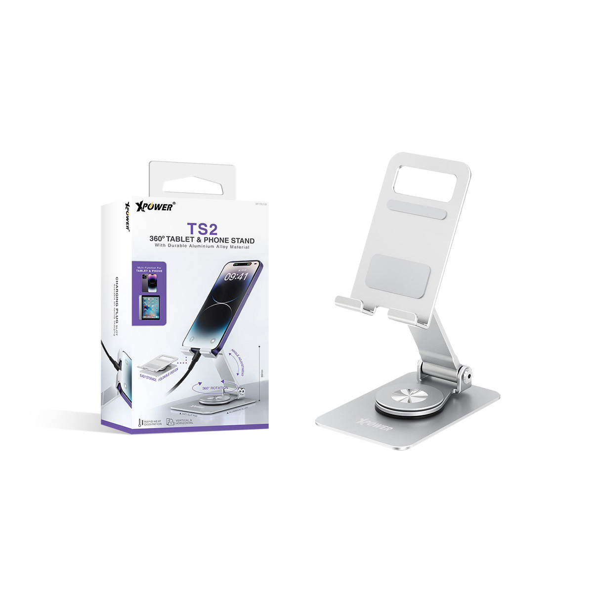 XPower TS2鋁合金360°摺疊平板電腦/電話支架