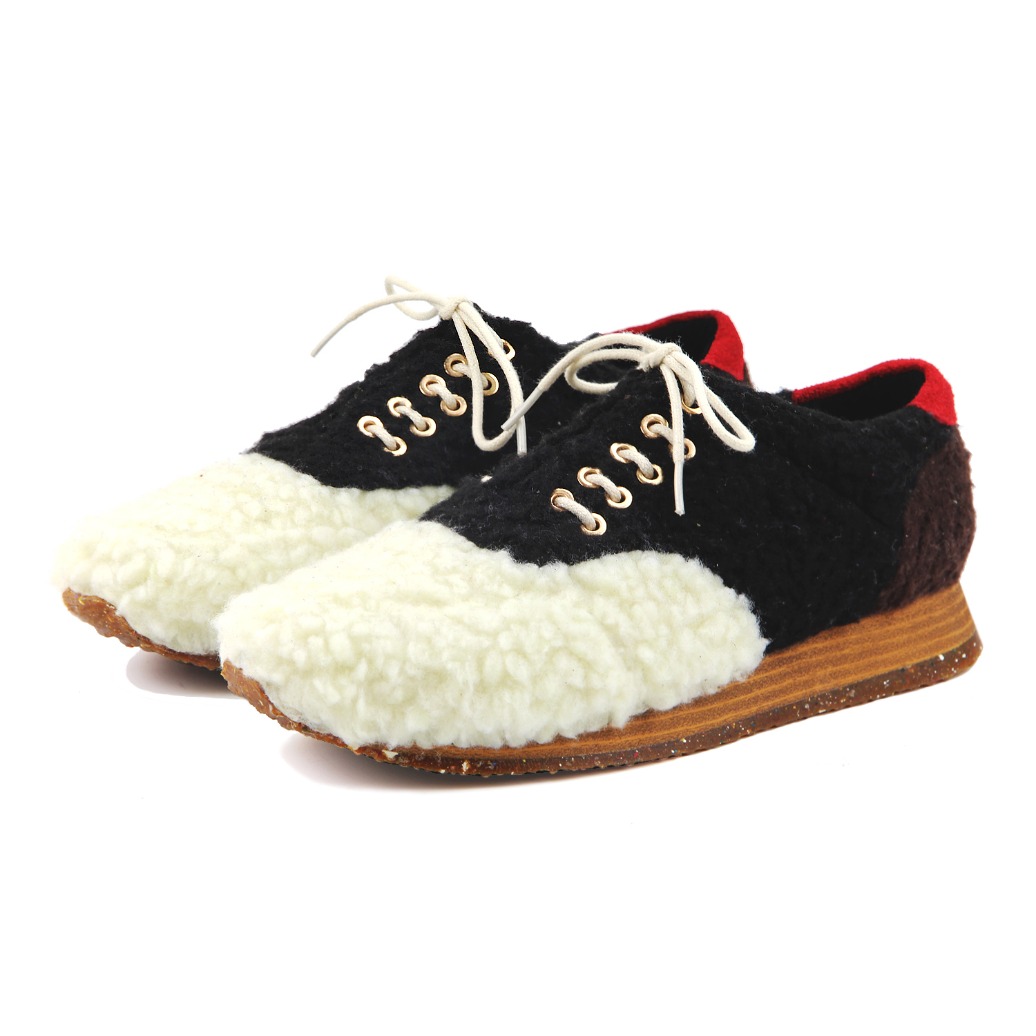 INUIT M1166 WhiteBlack Faux Shearling Sneakers