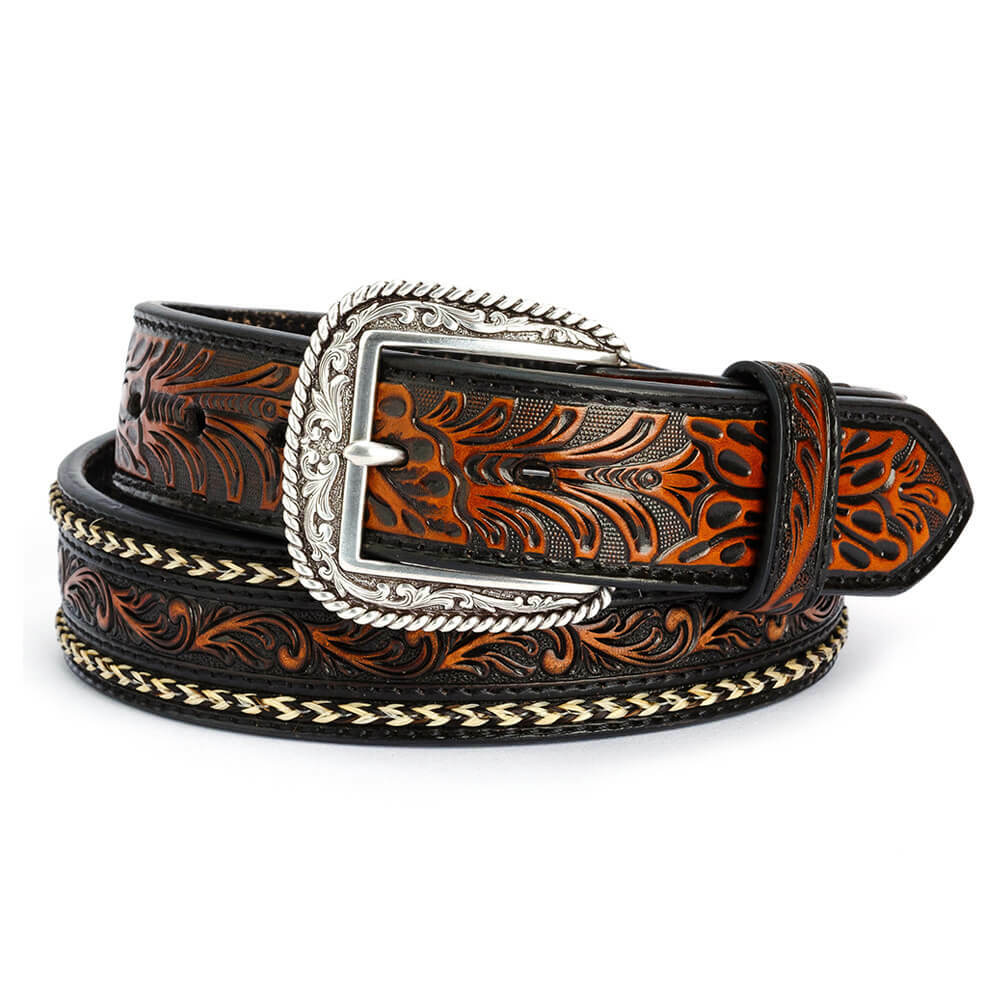 德州老鎮紳仕唐草雕花編織 潮牌真皮皮帶-快速出貨