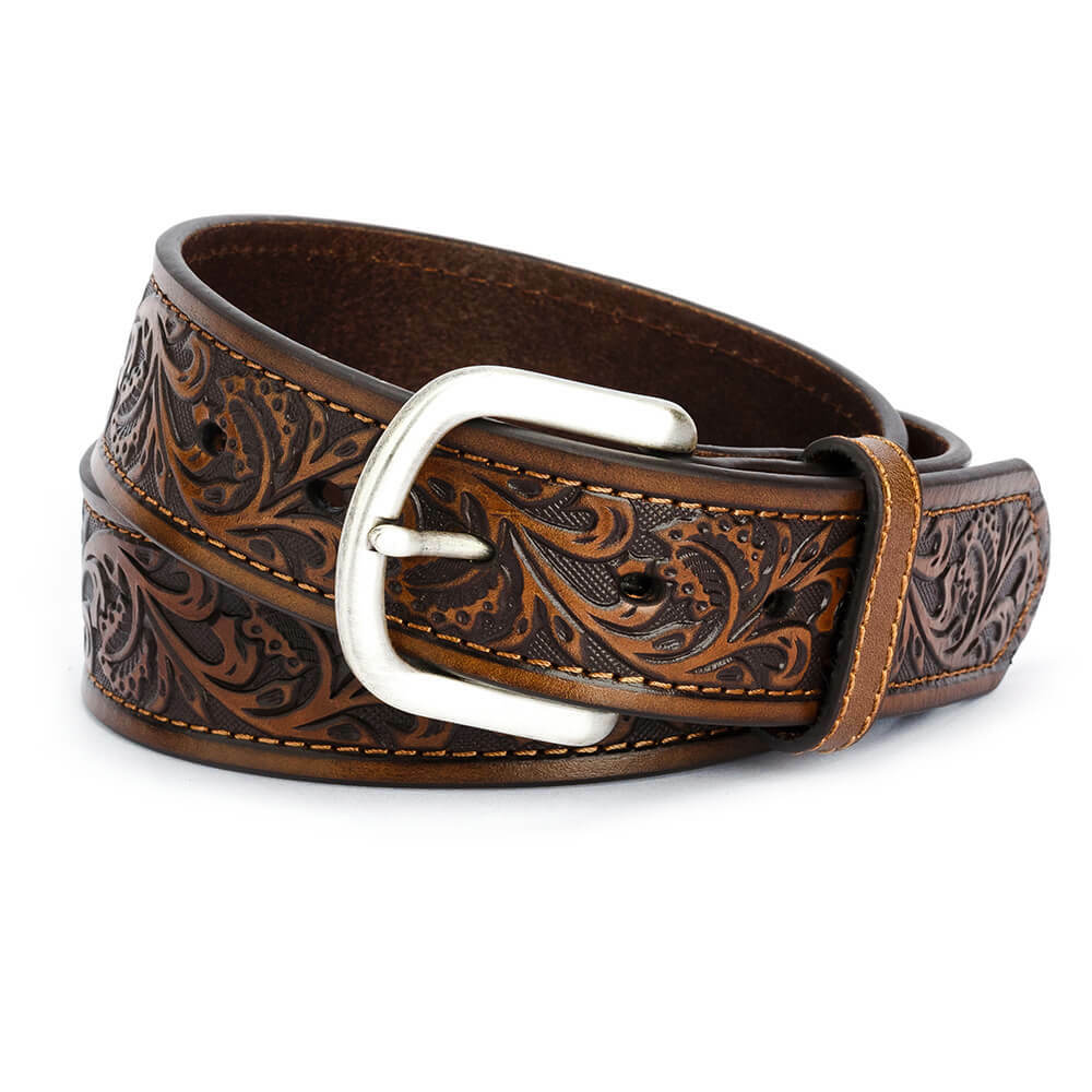 德州老鎮紳仕唐草雕花 潮牌真皮皮帶-快速出貨