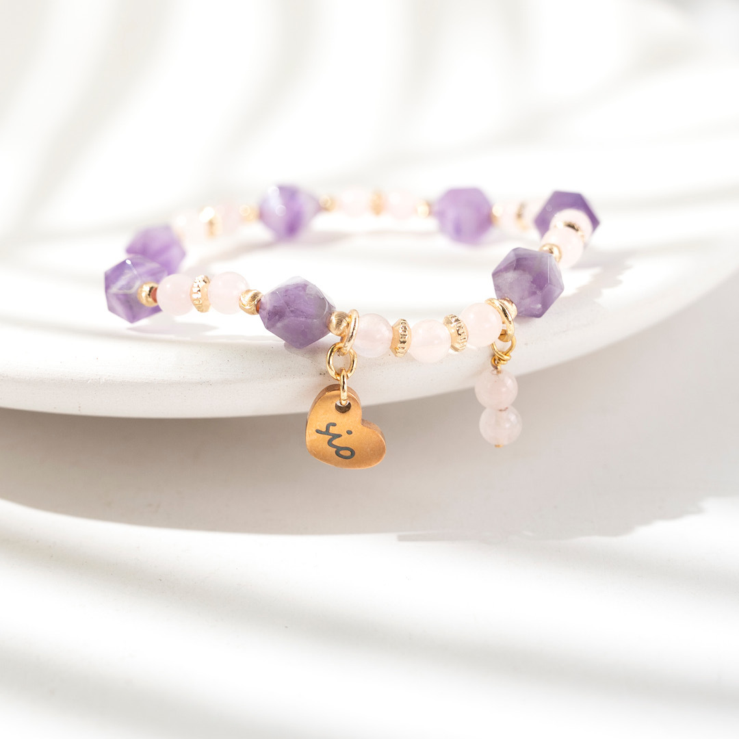 水晶手鍊【稜角-藕荷】紫水晶＋粉水晶手鍊