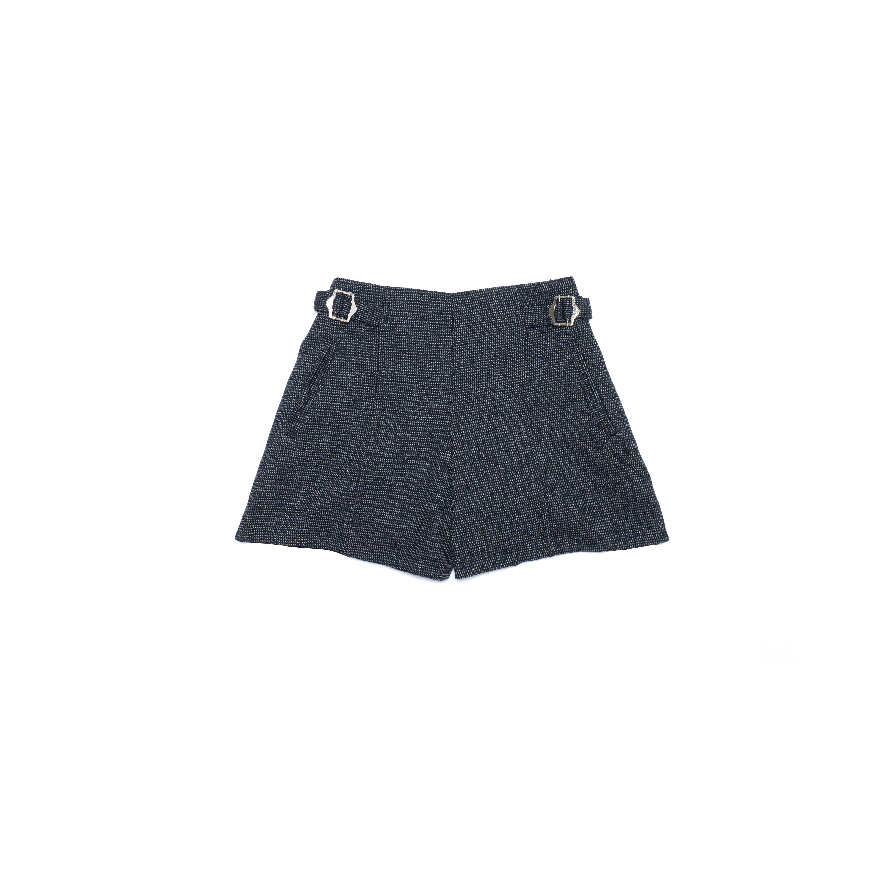 側腰銀扣格絨短褲