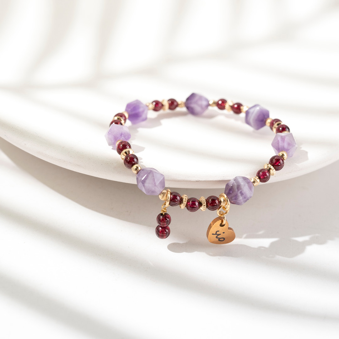水晶手鍊【稜角-石榴】紫水晶＋石榴石手鍊