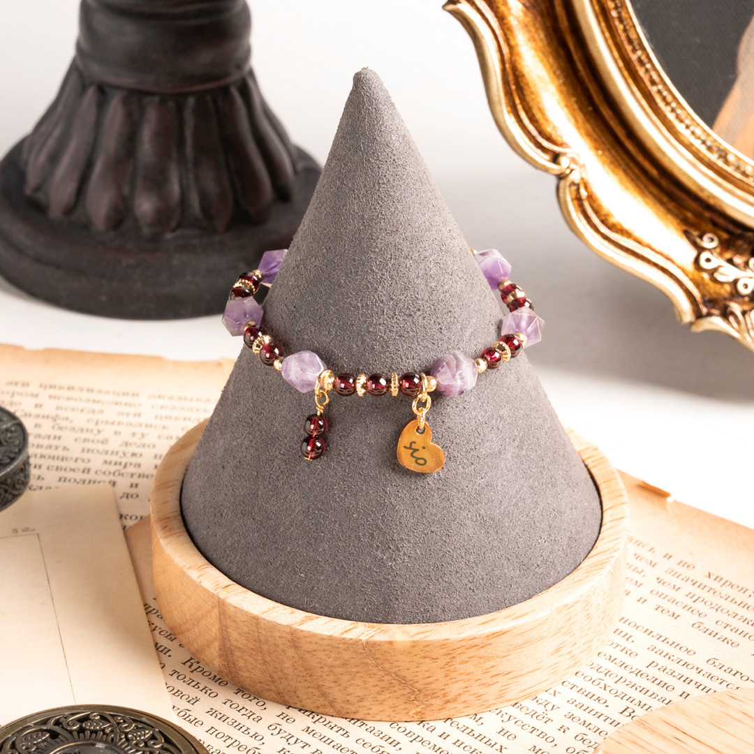 水晶手鍊【稜角-石榴】紫水晶＋石榴石手鍊