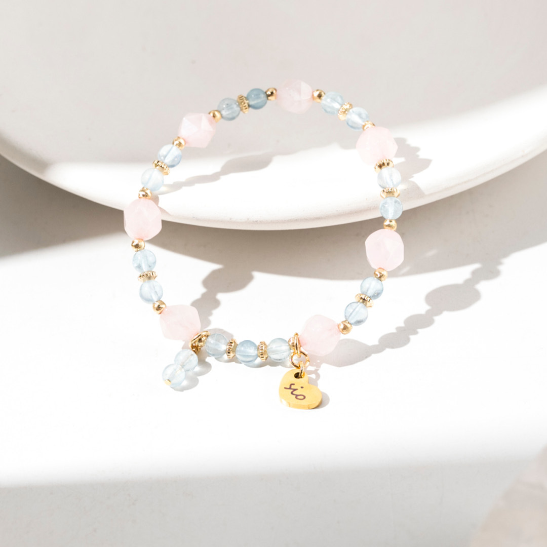 水晶手鍊【稜角-貝殼海岸】粉水晶+海藍寶手鍊