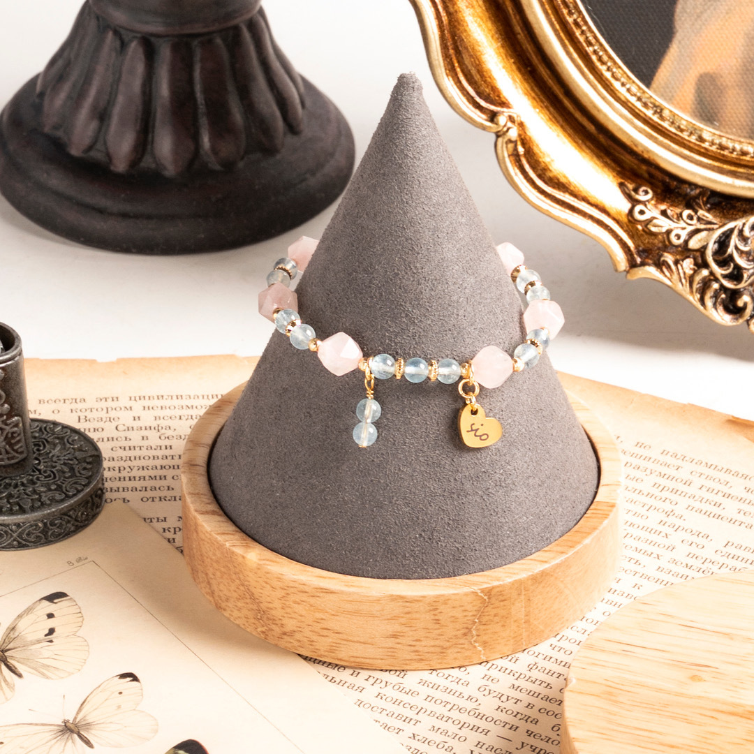 水晶手鍊【稜角-貝殼海岸】粉水晶+海藍寶手鍊