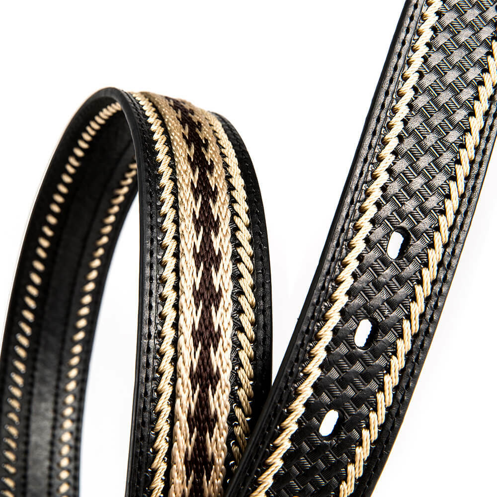 美式西部大縫線編織皮面 潮牌真皮皮帶-快速出貨