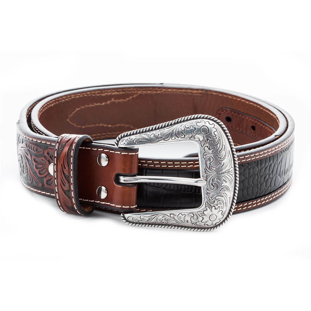 德州巨鱷壓紋雙色 潮牌真皮皮帶-快速出貨