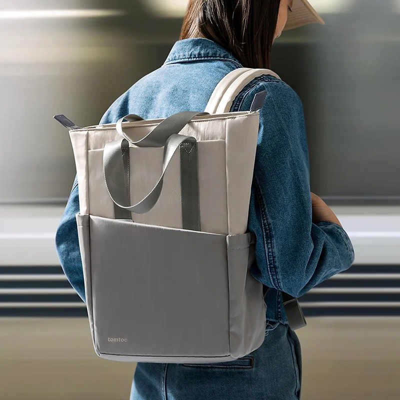 Tomtoc 輕行系列 幾何雙肩包 燕麥灰 適用MacBook Pro/Air 13/14